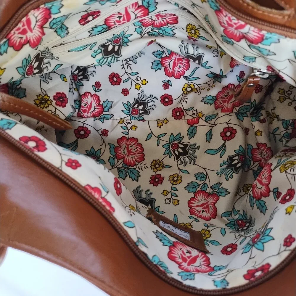 Latico Women's Brown Glossy Leather Tote Bag Purse With Braided Handles - Picture 12 of 16